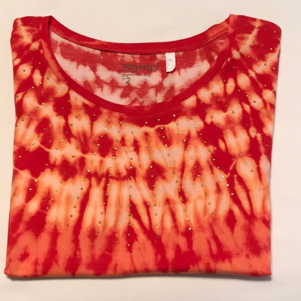 NWT Zenergy By Chico’s Orange Tie-Dye Print Top